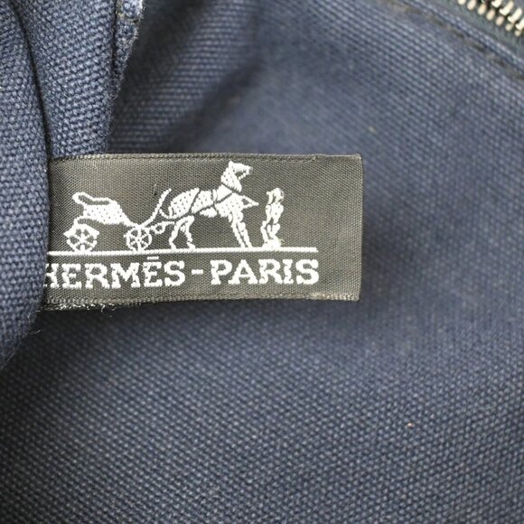 HERMES Logo Fourre Tour PM Hand Tote Bag Canvas Blue Black SHW France 09EF157 - Picture 9 of 14